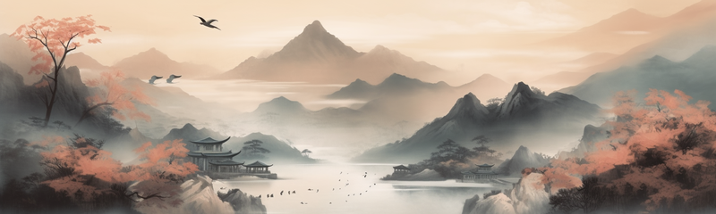 山水河流复古风意境自然景观中式风水墨画,插画/手绘图,插画/手绘图库,插画/手绘图下载,插画/手绘